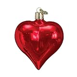 Old World Christmas Large Shiny Red Heart Glass Blown Ornament