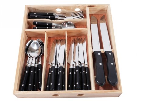 Besteck 32 teilig, je 6 x Steak und Menü-Messer, Gabel, Löffel, Kaffeelöffel, 1 Fleisch- und 1 Brotmesser