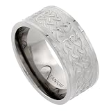 Titanium 10 mm (3/8 in.) Flat Comfort Fit Wedding Band Ring w/ Polished Celtic Knot work on Frosted Background (Available in Sizes 7 to14), size 9.5