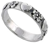 Sterling Silver Hearts & Flowers Polished Band