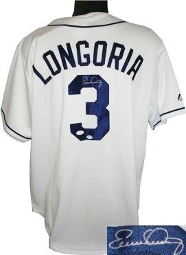 Evan Longoria Autographed/Hand Signed Tampa Bay Rays White Majestic Jersey- Longoria/JSA Hologram