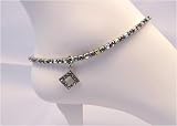 Anklet - A26 - Swarovski (tm) Crystal - Stretch ~ Blk Diamond AB with Diam Geo Charm