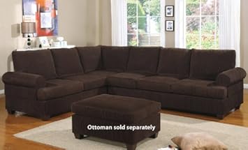2pc Sectional Sofa with Reversible Loveseat Wedge in Chocolate Corduroy