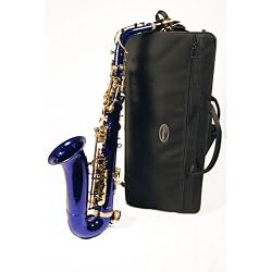 Barcelona E-Flat Alto Saxophone with Case, Reeds, Cleaning Rod, Polishing Cloth, Gloves, and Cork Wax - Blue