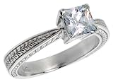 Sterling Silver 1 Carat size Princess Cut Cubic Zirconia Bridal Ring