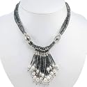 Handmade Serpentine Necklace With Freshwater Pearls and Silver Beads