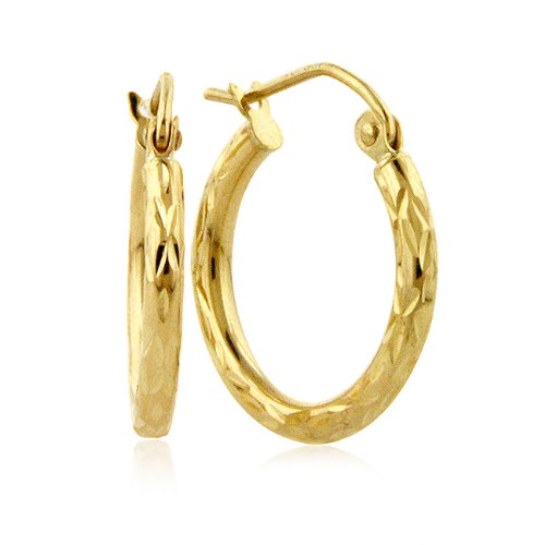 Polished Diamond Cut Designer Gold Hoop Earring