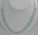 GEMSTONES NECKLACES BEADED AQUAMARINE , CULTURED PEARLS AC504