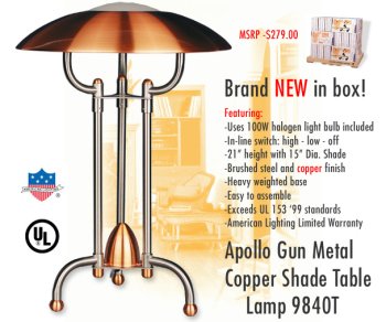 American Lighting 9840T Apollo Gun Metal Copper Shade Table Lamp
