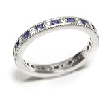 Diamond and Sapphire Channel Set Full Circle Filigree Wedding Band or Stacking Ring in 18k White Gold Size 5 (T.w 0.75)
