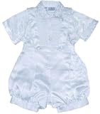 Infant Boys Christening Set with Lace Shirt and Suspenders