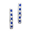 Sterling Silver 1/5 ct. Diamond with Alternating 1/4 ct. Sapphire J-Hoop Earrings