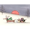 12 Christmas cards: Dachshund family sled ride / Lynch folk art