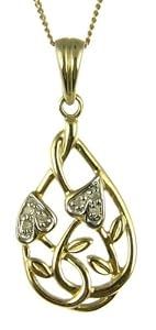 9ct Yellow Gold Ladies' Celtic Diamond Set Leaf and Interlacing Stem Pendant with 46cm Curb Chain