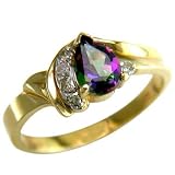 10K Yellow Gold Pear-Shape Mystic Fire Topaz and Diamond Swirl Ring