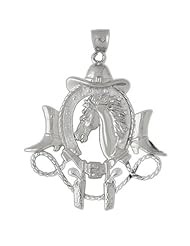 Clevereves 14K White Gold Pendant Two Tone Cowboy Hat, Horse Shoe, Guns, and Horse Head 18.8 - Gram(s)