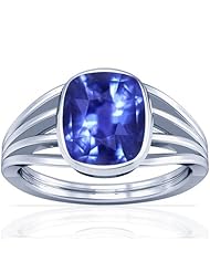 18K White Gold Cushion Cut Blue Sapphire Solitaire Ring