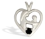 14K White Gold Genuine Round Black Onyx Mother with Child Pendant