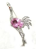 Large 2" Pink Crystal Ostrich/Bird Pin/Broach/Pendant Silver Tone ~ Comes Gift Boxed
