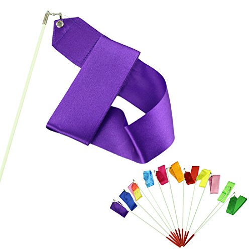 Voberry Dancing Ribbon Streamer Gym Rhythmic Rod Art Gymnastic Ballet Twirling Stick 4M (Purple)