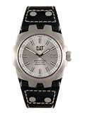 Caterpillar Mens Yellow Steel Analogue Watch Ye 141 35 222 Stainless Steel With White Dial And Black Leather Strap