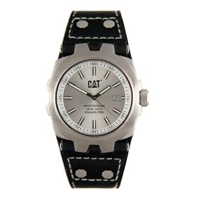 Caterpillar Men's Yellow Steel Analogue Watch YE 141 35 222 Stainless Steel With White Dial and Black Leather Strap