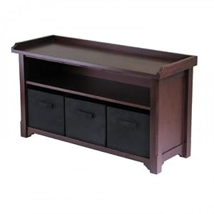 Verona Bench with 3 Baskets - Walnut/ Black