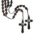 Set of Two Large Wood Rosaries - Black and Dark Brown - 12mm Wood Beads - Cross with St Jude Image - 40'' Necklace, 28'' Overall Length