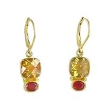 22k Yellow Gold Citrine & Fire Opal Dangle Earrings by Sajen