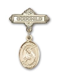 14K Gold Baby Badge with St. Rose of Lima Charm and Godchild Badge Pin