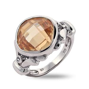 Brilliant Cushion Cut Sparkling Champagne CZ Vintage Style Ring Size 8 (Sizes 6 8 Available)