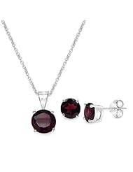 4.80 Carat Garnet Round Shape .925 Sterling Silver Earring & Pendant Set