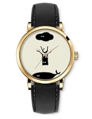 SPRAWL Aanalog Fashion Series Gold Ladies Watches of Genuine Black Leather Strap,Unique Wrist Watch for Women Girls Designed with Sky, land and sea