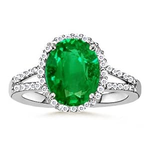 Oval Emerald and Diamond Split Shank Ring