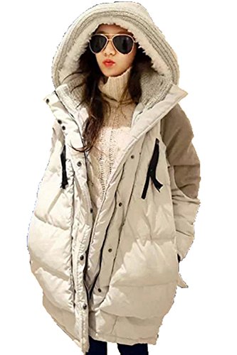 【ノーブランド品】 レディース 裏ボア フード付き ジップアップ ダウン ジャケット (XXL  ベージュ)