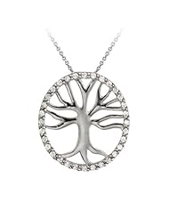 Sterling Silver and Cubic Zirconia Tree of Life Pendant Necklace, 18"