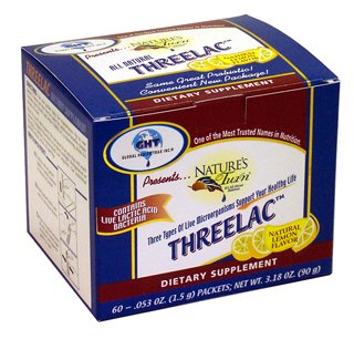 Childrens Toyshop  Health & Personal Care : Threelac Probiotic Dietary Supplement, Natural Lemon Flavor, .053-Ounce Packets (Pack of 60)