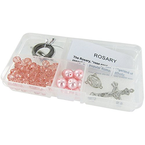 Linpeng Do it Yourself Crystal and Pearl Beads Rosary Kit, Rhodochrosite