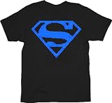 Superman Neon Blue Logo Black T-shirt Tee