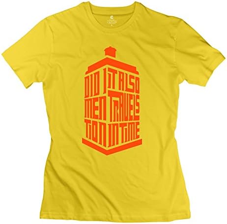 Women's T-Shirts Cool Tardis Doctor Who Textsts Yellow Size M