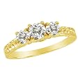 10K Yellow Gold 3 Three Stone Round Brilliant Diamond Engagement Ring With Cobra Design Shank (1 cttw, H-I/I1)