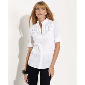Buy BCBGMAXAZRIA Top, Stretch Cotton Poplin Shirt with Bias Applique by BCBGMAXAZRIA