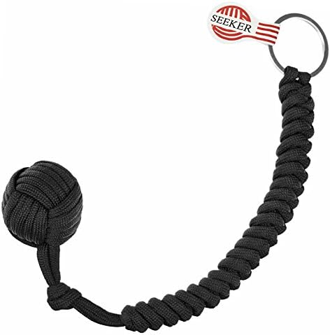 SEEKER Portable Survival Key Chain , Made of High Strength Paracord Lanyard and 1" Stainless Steel ball (BLACK)