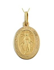 14 Karat Yellow Gold 16mm Oval Miraculous Medal Necklace (18 inch)