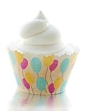Birthday Party Balloons: Pink, Yellow & Blue Balloon Cupcake Wrapper - Set of 12 - Birthdays, Parties & Baby Showers