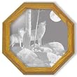 Decorative Etched Mirror - Wolf Art Etching, Octagon Solid Oak Framed Wall Mirror, 13 inches