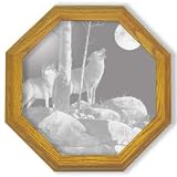 Decorative Etched Mirror - Wolf Art Etching, Octagon Solid Oak Framed Wall Mirror