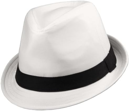 Classic Short Brim Fedora White With 1" Black Band by Decky