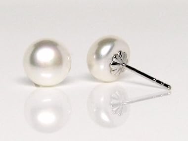 HinsonGayle 8-9mm White Button Cultured Pearl Stud Earrings (Sterling Silver)
