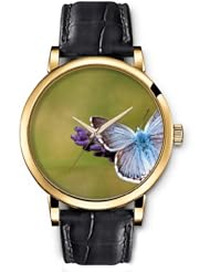 SPRAWL Aanalog Fashion Series Gold Ladies Watches of Genuine Black Leather Strap,Unique Wrist Watch for Women Girls Designed with Butterfly on a flower
